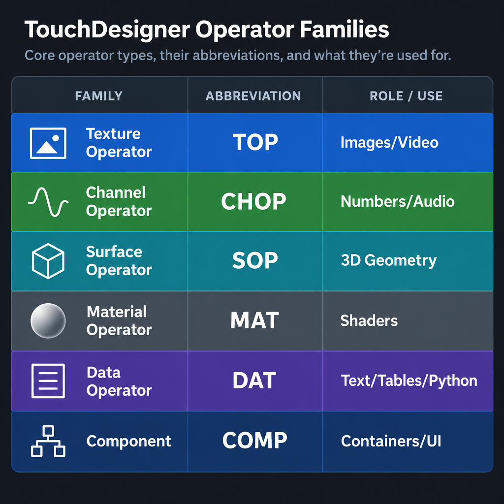 TouchDesigner Operator Family Color Chart